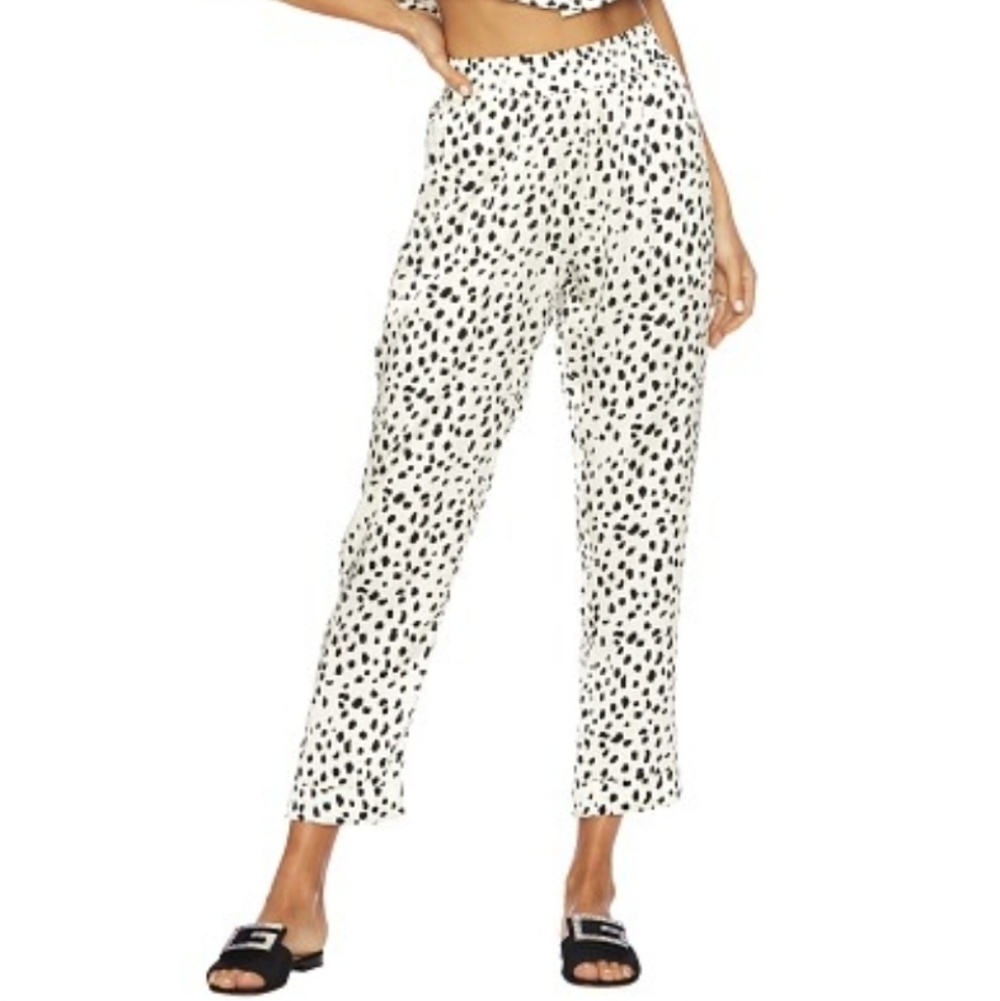 BEACH RIOT Avery Pants Dalmatian Spot Animal Print White Black Polka-Dot Pull-On